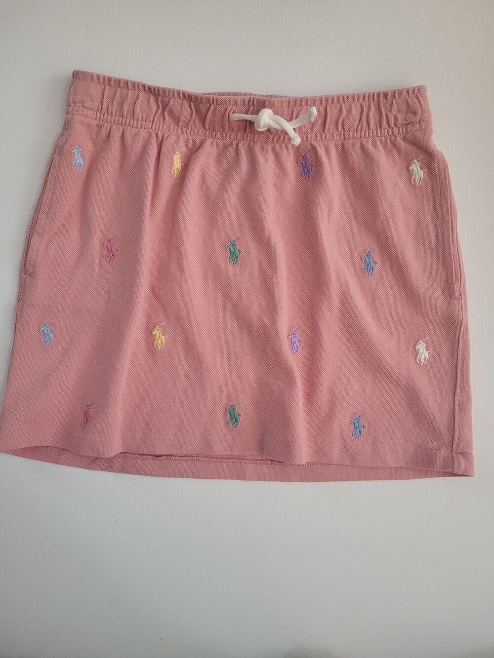 NWT Polo Ralph Lauren Girls Medium 8-10 Knit Skirt Rainbow Pony Logo Drawstring